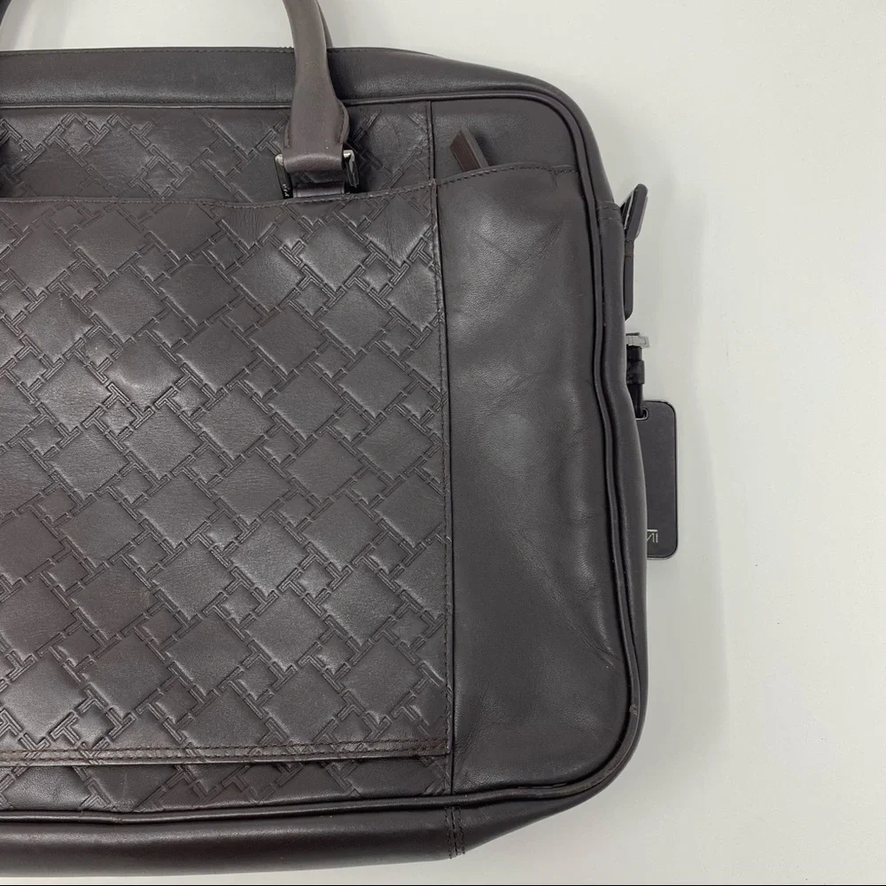 Tumi Ticon Brown Leather Brief Top Zip Bag Case